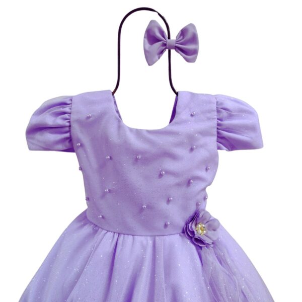 Vestido Infantil de Festa Glitter Perolas Elegante Com Babado - Image 3