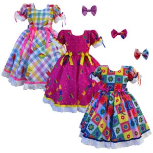 Vestido Festa Junina Quadrilha São João Flores Quadriculado Bandeirinhas
