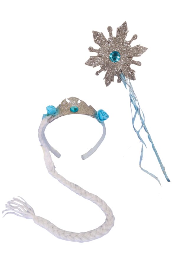 Kit  Frozen Com Tiara  Trança  Varinha Mágica Princesa - Image 7