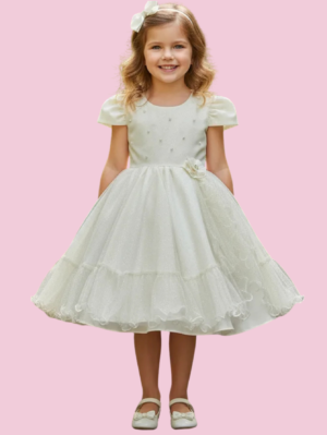 Vestido Infantil de Festa Glitter Perolas Elegante Com Babado