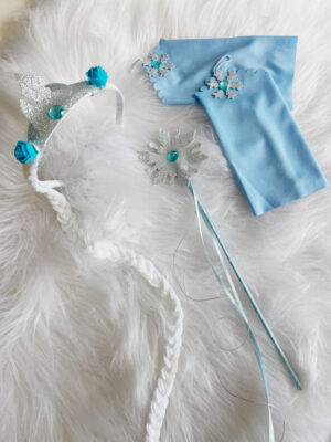 Kit  Frozen Com Tiara  Trança  Varinha Mágica Princesa