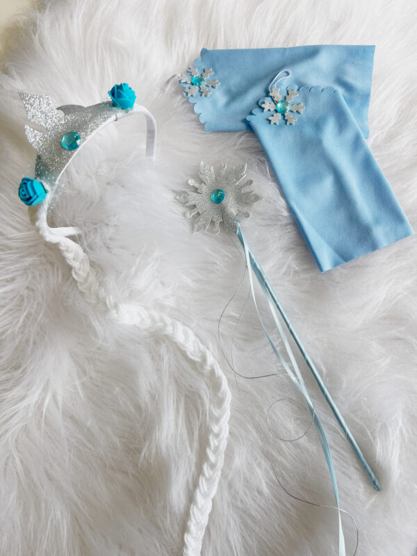 Kit  Frozen Com Tiara  Trança  Varinha Mágica Princesa