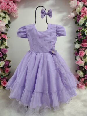 Vestido Infantil de Festa Glitter Perolas Elegante Com Babado