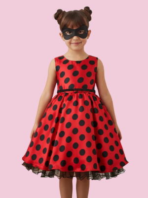 Vestido Infantil Curto Fantasia Lady Bug Tematico Festa Aniversario Carnaval