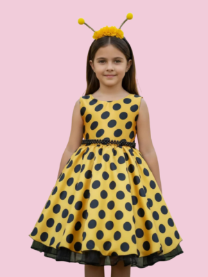Vestido Infantil Curto Fantasia Abelhinha Com Arquinho Temático