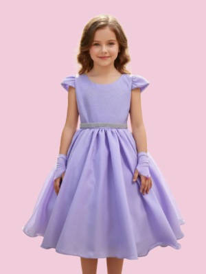 Vestido Curto Juvenil Com Luva e Cinto de Strass Estilo Princesa Rapunzel Ou Sofia Festa