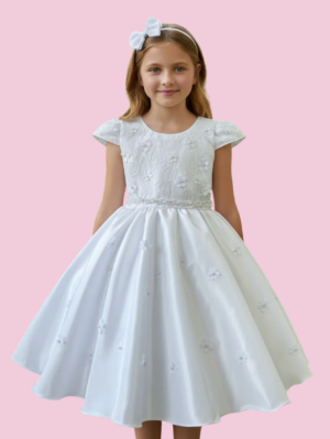 Vestido Infantil Rendado Curto Aplicações de Flores Na saia Batizado Casamento Aniversario Festa